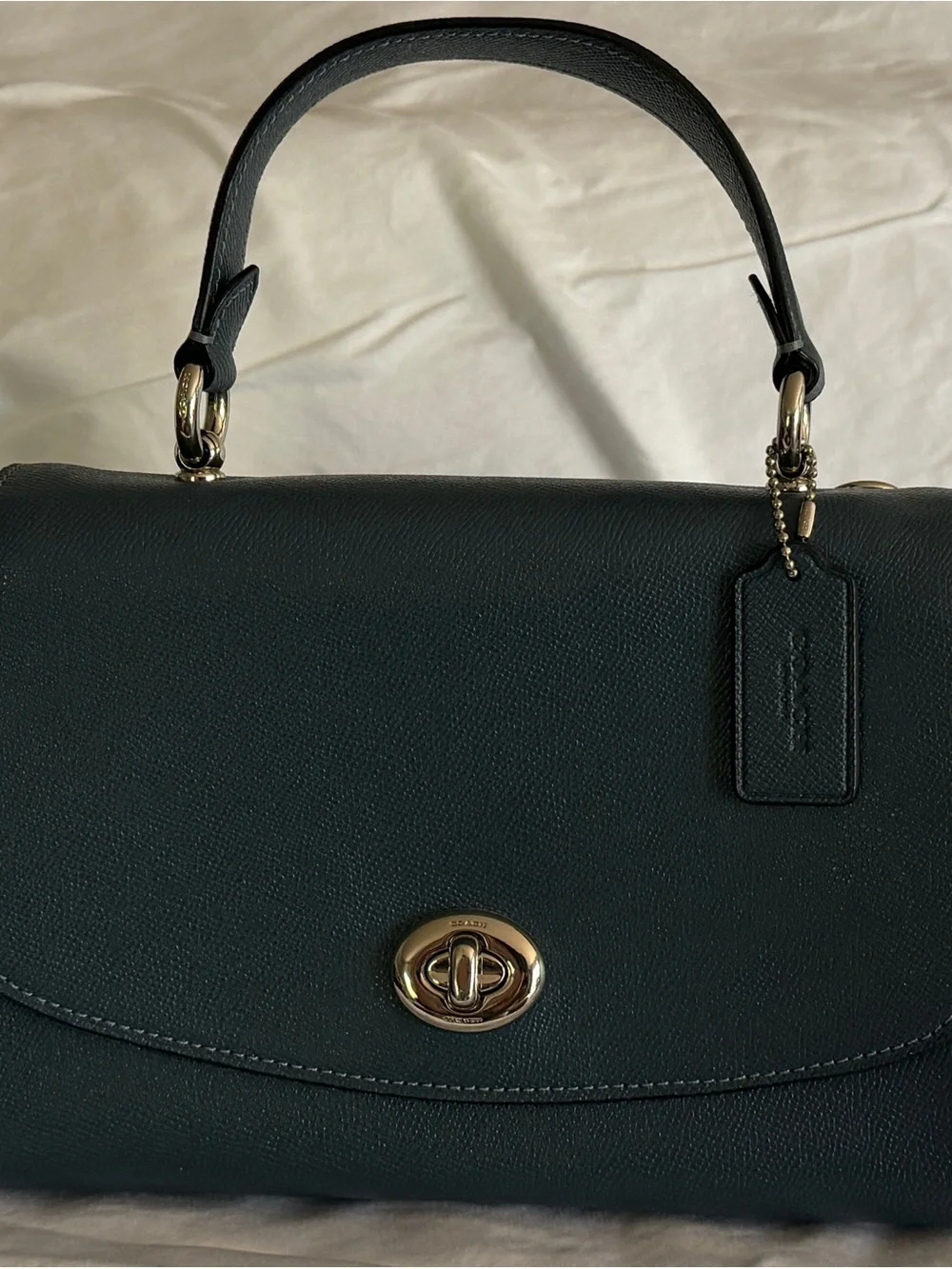 Coach Dark Blue Pebbled Leather Top-Handle Satchel with Gold Hardware